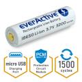 EverActive baterija Li-ion 18650, 3200 mAh + micro USB