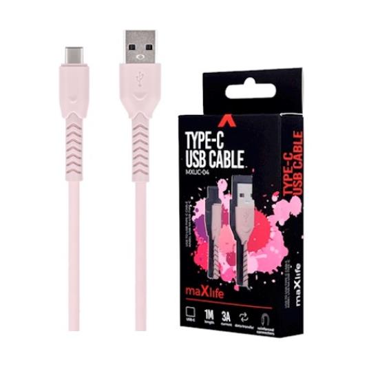 Maxlife kabl USB - Type C 1,0m 3A MXUC-04, roze