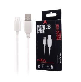 Maxlife kabl USB - micro USB 1,0m, 3A, beli, za brzo punjenje